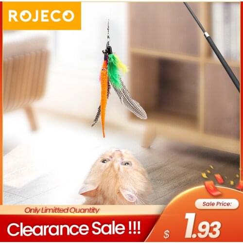 ROJECO Interactive Cat Feather Toy Soft Feather Teaser Stick Wand Pet Retractable Cat Teaser Wand Toys for Kitten Cats Supplies