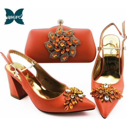 Italian Shoes and Bag To Match Shoes with Bag Set Orange Color Shoe and Bag Set for Party In Women Nigerian Shoe and Bag