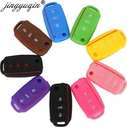 Jingyuqin Car Key Cover Case Shell Fob for VW Bora POLO GOLF Passat Silicone Key Case 3 Button Remote Key Car Styling Colorful