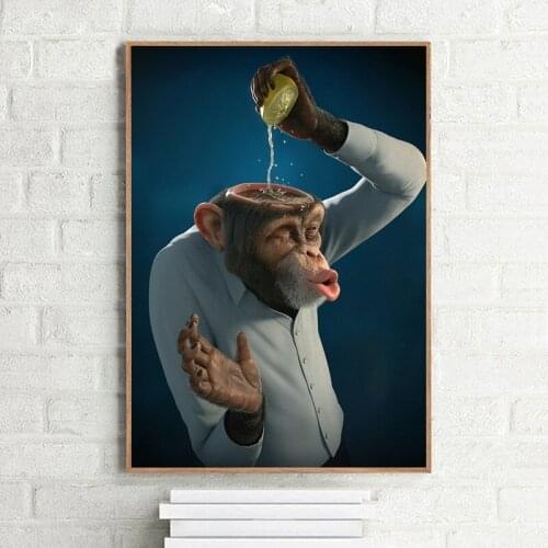 Funny Monkey Lemon Canvas Painting Modern Home Decor Poster and Prints Cuadro Creative Animal Wall Art Pictures for Kids Room