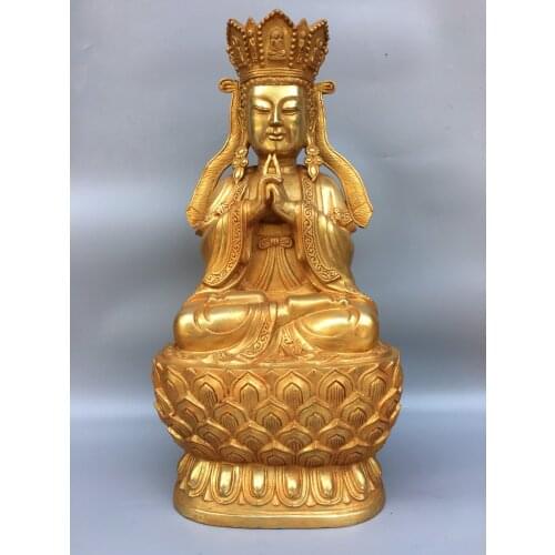 21"Chinese temple collection Old Bronze Gilt Great Buddha Tathagata Amitabha Sitting Buddha Enshrine the Buddha Ornaments