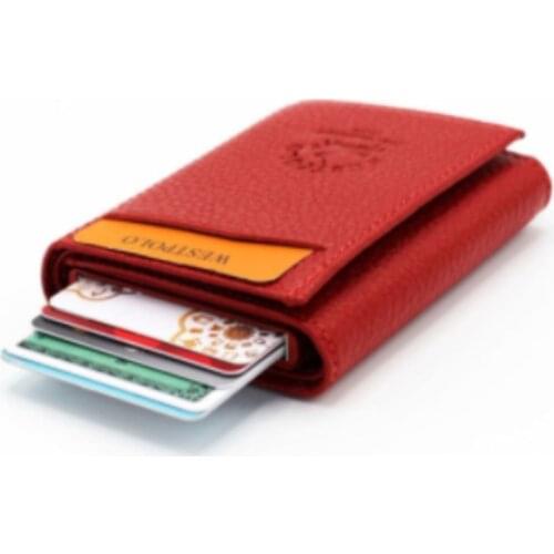 West Polo Crazy Leather Mechanism Red Wallet Card Holder WP5550-K