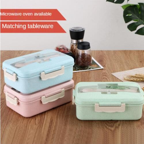 Microwave Lunch Box Wheat Straw Dinnerware Food Storage Container Children Kids School Office Portable Bento Box Lunch Bag
