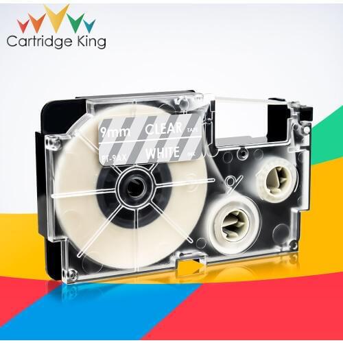 9mm Compatible Tape for Casio XR-9AX White on Clear Cassette Labeling Tape for Casio KL-120 KL-430 KL-60 KL-7400 KL-8100 KL-8200