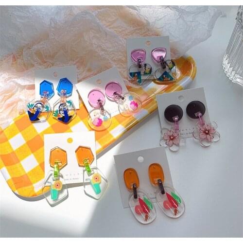 Cute Fashion Irregular Transparent Acrylic Flower Earrings Female Earring Dangle 2021 Summer New Arrival Summer Ear Jewelry