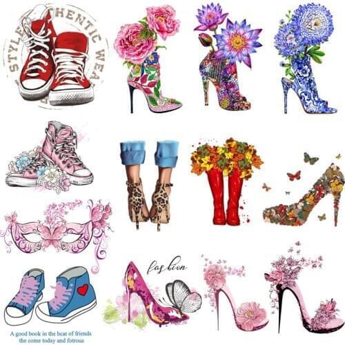 Fashionable High Heels Heat Vinyl Transfer For Clothing Iron On Flower Transfers For Clothes Appliques Stickers for DIY T-shirt