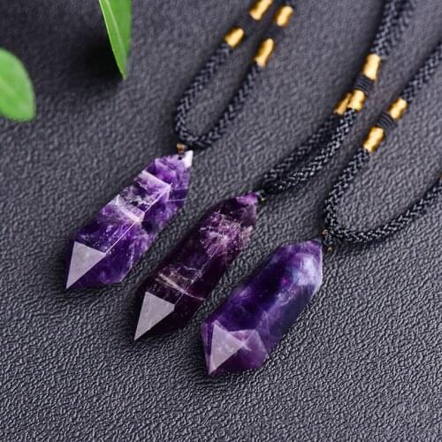 Fashion Natural Amethysts Pendants & Necklaces Women Facted Purple Crystal Energy Stone Necklace Men Healing Reiki Jewelry Gifts