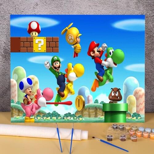 Carton Mario Painting By Numbers Package Acrylic Paints 50*70 Canvas Painting Wall Paintings Crafts For Adults Handicraft