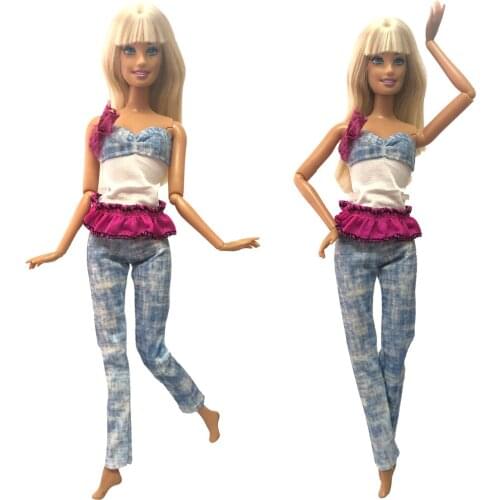 NK One Set Newest Doll Fashion Daily Jeans Noble Clothing Handmade Casual Suit For Barbie Doll Accessories Best Gift 03A 8X
