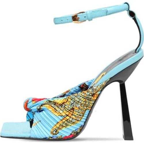 2021 New Fashion Printing Women Sandals Ankle Strap Women Pumps Sexy High Heels Wedding Dress Shoes Woman Gladiator Sandal