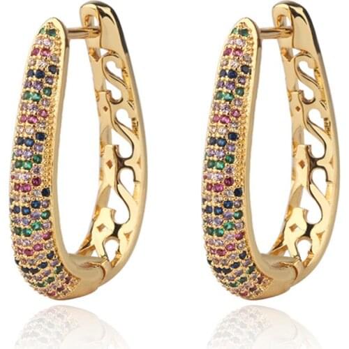 OMYFUN Luxury Hoop Earrings Gold Color Multicolor CZ Micro Paved Earrings Summer Winter All Fit Cheap Semi Joyas Brincos E93