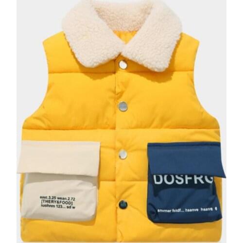 2021 Autumn Winter Kids Clothes Childrens Down Cotton Vest Boys Girls Thickened Warm Fur Collar Splice Color Big Pocket Coats