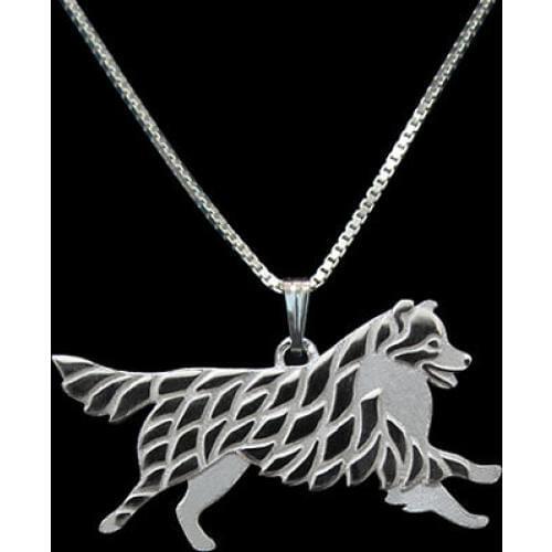 Leaping Australian Shepherd (with a tail) pendant necklace women gold silver plated statement necklace men animal jewelry