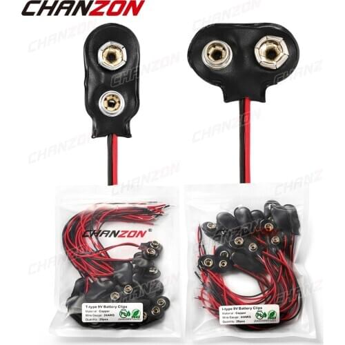 20 pcs 9V Battery Connector Snap Clip Power Adapter T-type I-type 9 V Dual Wire Holder Cable 9Volt 15cm Lead Socket Plug Buckle