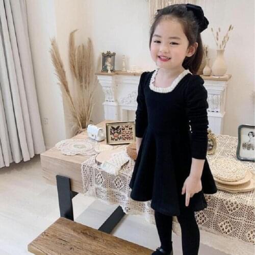 Girls pleated square neck small fragrance dress princess dress autumn new dress for girls baby girl dress kids clothes