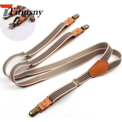 2.0cm Width Fashion Black Beige Striped Y-shape 3 Clips High Elastic Business Mens Gift Suspenders Suit Pants Shoulder Strap