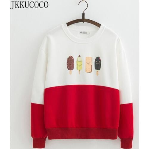 JKKUCOCO ice-lolly Print Casual Sweatshirts O-neck Pullovers Women Hoodies Fleece Warm Cotton Women Sweatshirt 8 Color M-2XL