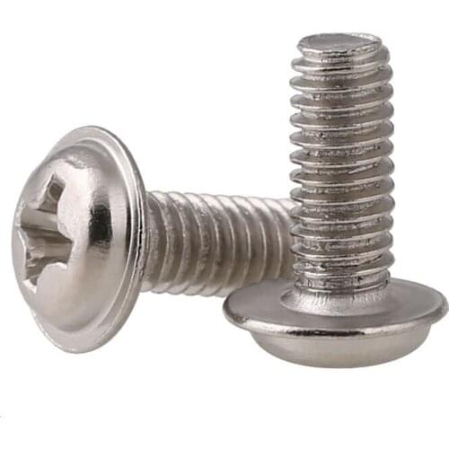 PWM Pan Head Round Head Screws with Pad, Mechanical Screws with Intermediate Teeth, Nickel Plated M2.5 M3 M4 500Pcs