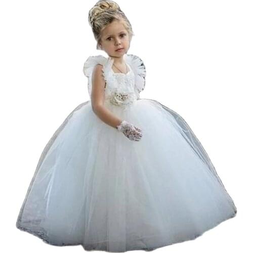 Gardenwed Puffy Ivory Flower Girl Dresses Satin V-Backless Straps Communion Dresses Kids Cap Sleeve Ball Gown,Celebrity Dresses