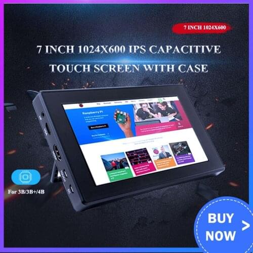 Raspberry Pi 4 Model B/ 3B+/ 3B 7 inch 1024x600 IPS Capacitive Touch Screen with Case Bracket OSD Menu for Windows Jetson Nano