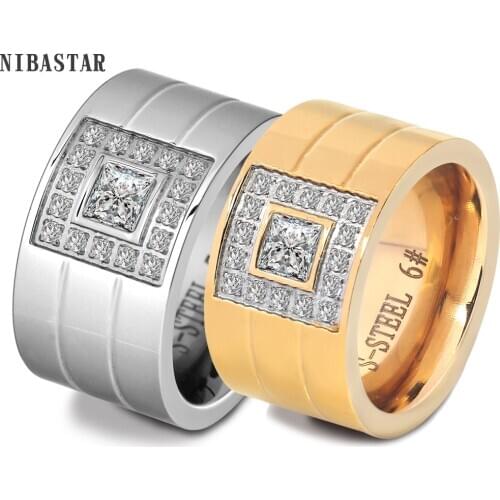 Luxury AAA Zirconia Crystal Finger Ring Gold/Silver Plated Stainless Steel Wedding For Women Size #6-10