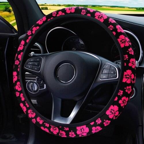 Cute Floral Print Steering Wheel Without Inner Ring Elastic Steering Covers Universal Auto For Women Car Interior Decoration