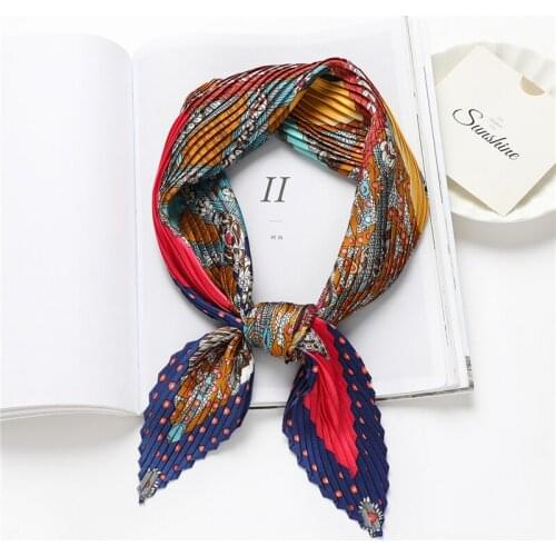 Crinkle Shawl Vintage Head Wraps Silk Square Scarf for Hair Print Neckerchief Female Headband Elegant Foulard Hijab Bandana