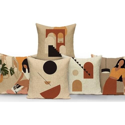 Nordic Abstract Woman Print Plant Toss Pillow Cushions for Living Room Pillows Decor Home Chair for Sofa Car Cushion Cover 45X45