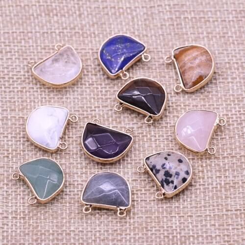 Natural Stone Two-hole connector Exquisite Charms Semicircle Pendant For Jewelry Making DIY Necklace Bracelet Accessory