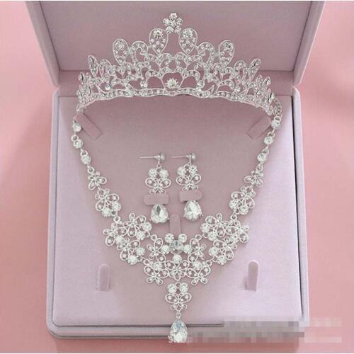 Bridal Accessories Jewelry Three Piece Crown Earring Necklace Jewelry Bling Bling Wedding Accessories Cheap Party Accessory Set