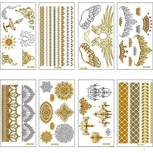 Wholesale New Golden Tattoo Flash Metallic Temporary Tattoo body Tattoos Waterproof Body Art Tatuajes 500pcs/lot free shipping