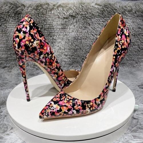 Fashion pointed toe high-heeled exquisite printing elegant single shoes 12cm high heel ladies party shoes QP043 ROVICIYA