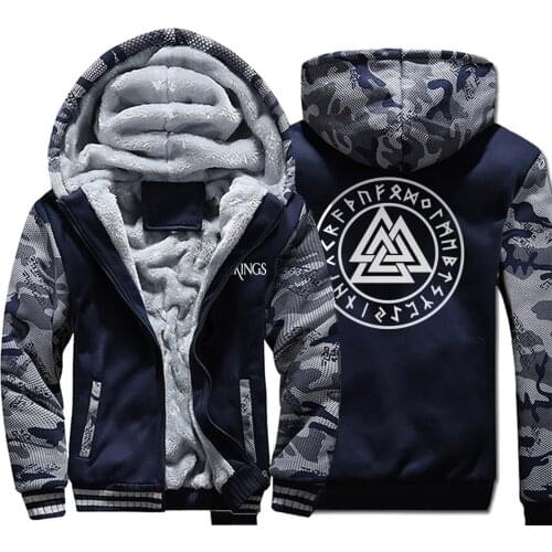 TV Show Vikings Camo Coat Winter Symbols Jackets Hoodie Fashion Thick Mens Tracksuit 2020 New Style Norse Man Fleece Outwear