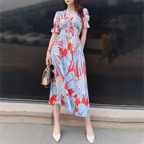Vintage V Neck Floral Print Midi Cotton Shirt Dress US 2-8 US Collections