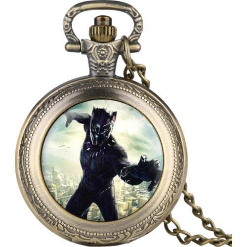 Vintage Pocket Watch for Men Rome Scale Quartz Black Panther Pattern Watch for Boy Creative Gift Watches Necklace for Teenager