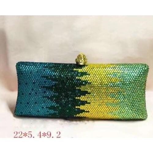 New Fashion Green/Yellow 8 Colors Crystal Evening Purse Women Small Phone Clutch Bag Elegant Gift Female Party Chain Handbags