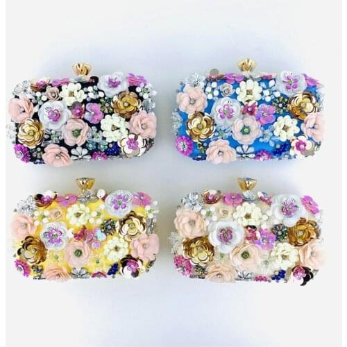 Womens Dinner Evening Handbag Beaded Floral Clutch Bag Banquet Purse Messenger Bag Wedding Party Prom Crossbody Bag