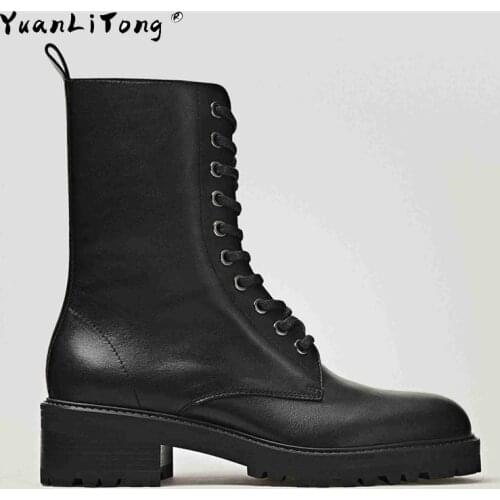 Genuine Leather Womens Boots Withered England Retro High Street Fashion Cowhide Soft Zippers High Top Martin Boots Women Shoes
