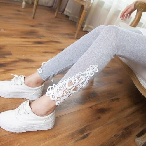 4colors Fashion Women Lace Hollow legging Cotton Leggings Triangle Side Lace Leggings solid pants