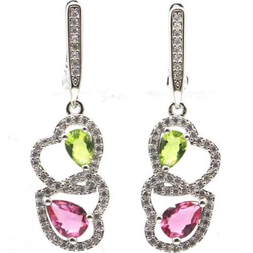 15x8mm Lovely Heart Created Blue Aquamarine White CZ Gift For Girls Silver Earrings Daily Wear