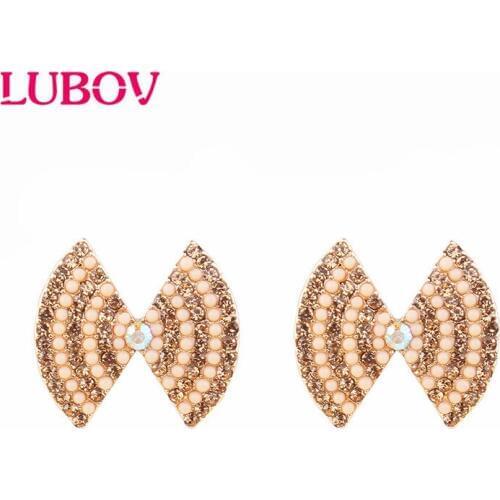 LUBOV Lovely Bowknot Crystal Stone Stud Earrings for Women Exquisite Design Party Earrings Christmas Gift for Girl wholesale