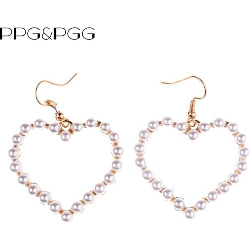 PPG&PGG New Design Heart Shaped Simulated Pearl Earrings Earrings For Women Trendy Jewelry Charm Wedding Statement Earrings