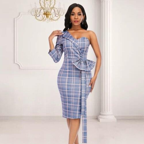 Vintage Plaid Dress Women Sexy One Shoulder Backless High Waist Dresses Summer Fashion Plus Size Robe Party Gowns Lady Outfits