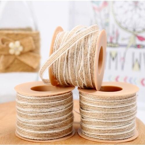 10M/Roll Jute Burlap Rolls Hessian Ribbon With Lace Vintage Wedding Decoration Party DIY Crafts Christmas Gift Packaging