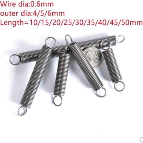 10PCS 0.6 x 4mm 0.6mm stainless steel Tension spring with a hook extension spring length 15mm to 60mm