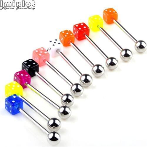 10pcs/lot Fashion 316L Surgical Steel Acrylic Tongue Piercings Mix Dice Tounge Rings Bars Barbell Tongue Piercing Body Jewelry