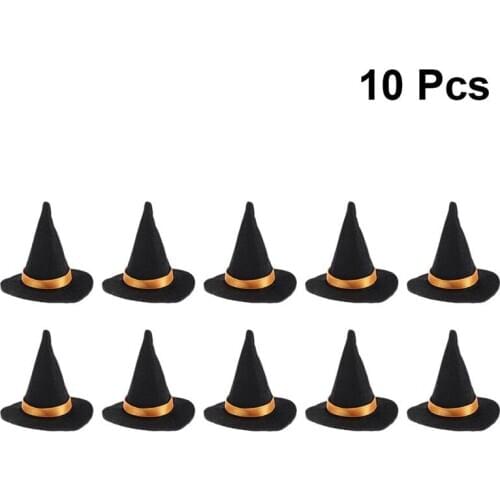 10pcs Mini Witch Hats Handmade Wine Bottle Cover Decor Wine Bottle Dress Up Bottle Cover Set Halloween DIY Crafts ( Witch Hat)