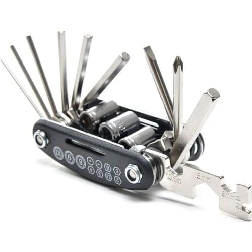 16 In 1 Multi Usage Bike Bicycle Repair Tools Kit Hex Wrench Nut Tire Repair Key Screwdriver Socket Extension Rod Tool