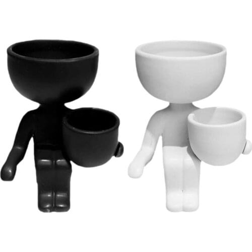 2 Pack Ceramic Flower Pots Cute Decorative Creative Humanoid Small Mini Desktop Decoration Ceramic Succulent Flower Pots-ABUX