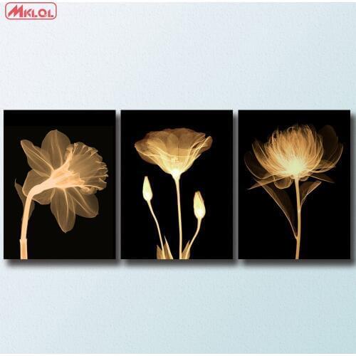 3pcs Plants in the dark II Print Frameless Canvas Art Oil Painting Home Decoration Modular Picture for Living Room Wall No frame